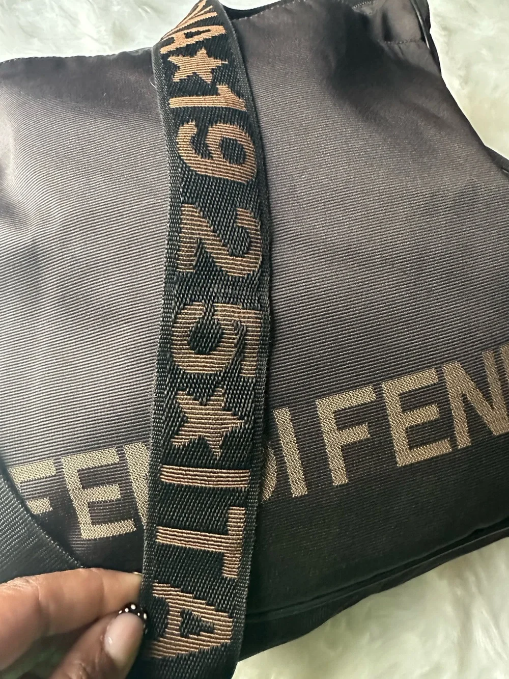 Vintage Fendi Roma 1925 Black Nylon Messenger Crossbody Bag